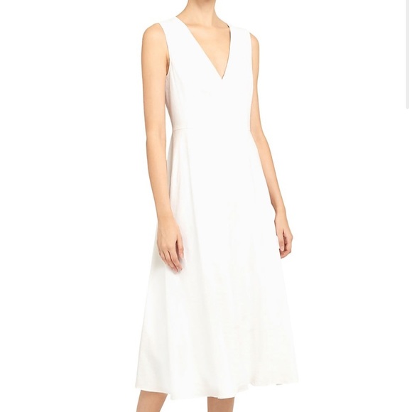 Theory | Dresses | Theory Seamed Linenblend Midi Vneck Aline Sleeveless  Dress Size | Poshmark